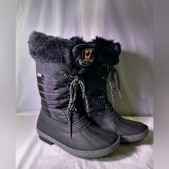 Pajar Black Snow Boots with Gray Fur